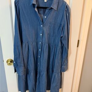 Crown & Ivy Blue Long Sleeve Cuffed Shirt Dress